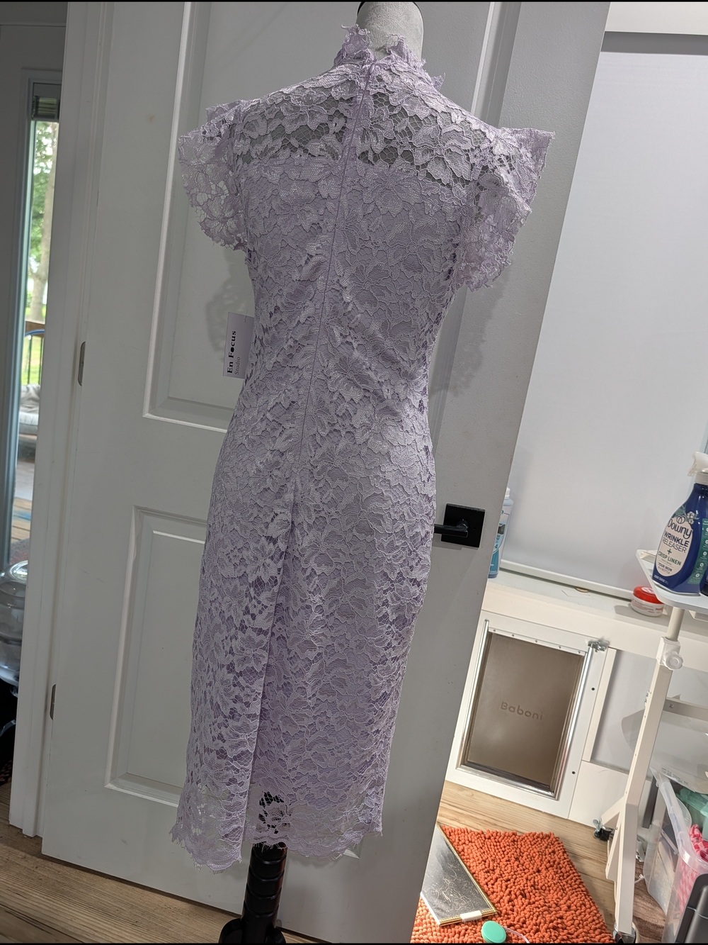 Enfocus Studio Lace Sheath Dress Size 4 NWT Lavender Mock‎ Neck Cocktail - Picture 5 of 5